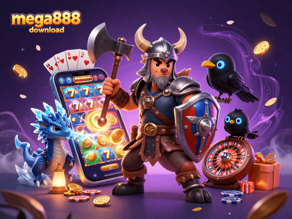 Muat turun mega888 dengan beberapa permainan menarik dan ciri menawan dalam ilustrasi 3D yang penuh warna.
