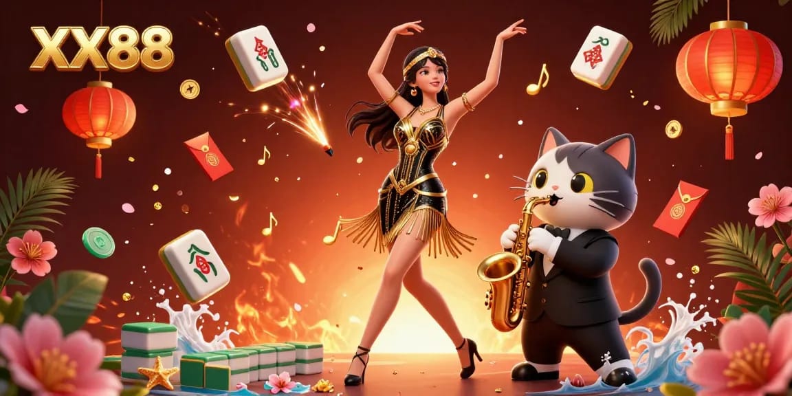 Experience the excitement of XX88 through a vibrant, colorful casino-themed illustration showcasing dynamic gaming elements.