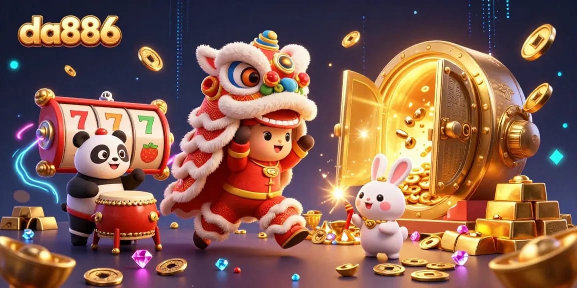 Engage with da886's vibrant casino scene featuring exciting slot games and colorful cartoon characters.
