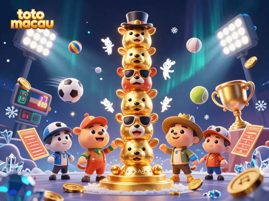 Toto macau players celebrate with dynamic sports elements and a captivating totem at the casino.