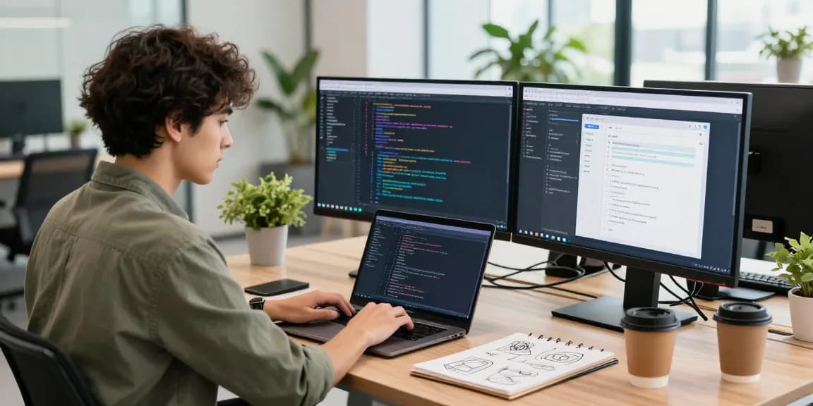 Developer coding in a modern office environment for teiegramin.com