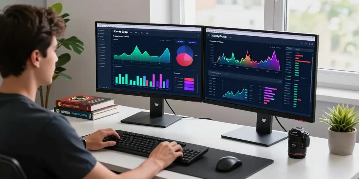 LibertySwap workspace showcasing a developer managing cross-chain transactions in a modern finance setting.