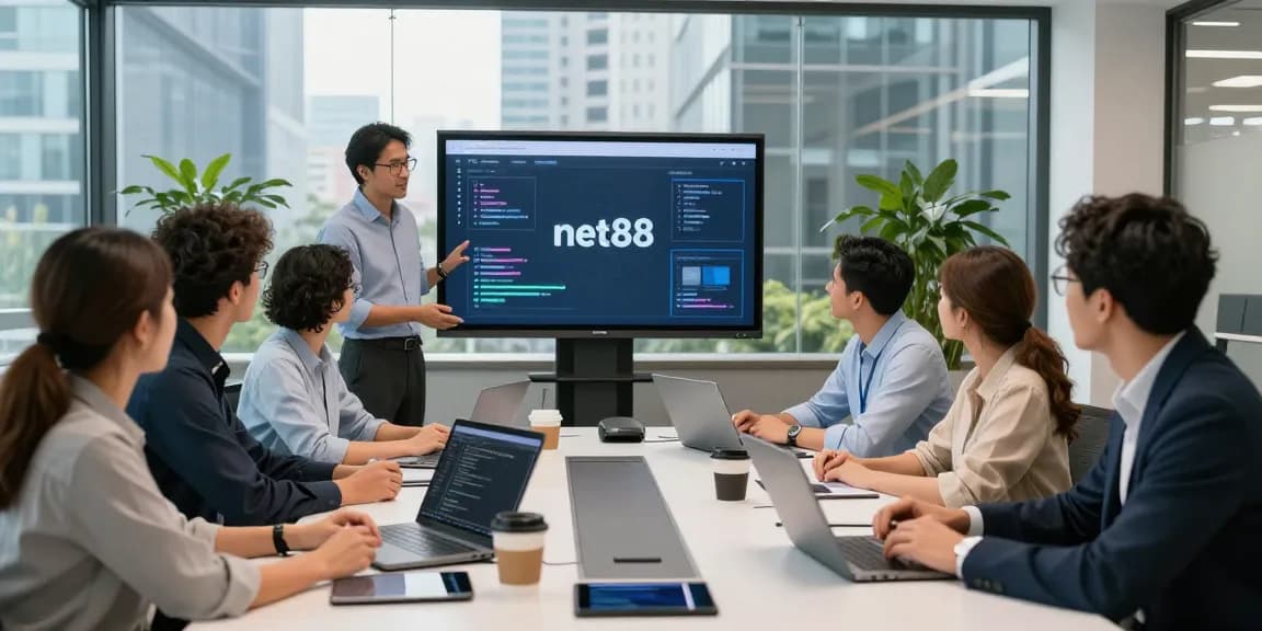 Team brainstorming innovative tech solutions with net88 in a modern office environment.