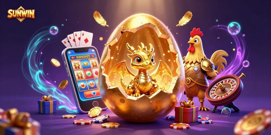SUNWIN engages players with a vibrant casino scene featuring a golden dragon and gaming elements.