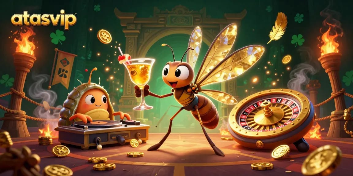 Witness the thrilling entertainment at atasvip with a lively casino scene featuring unique characters and immersive elements.