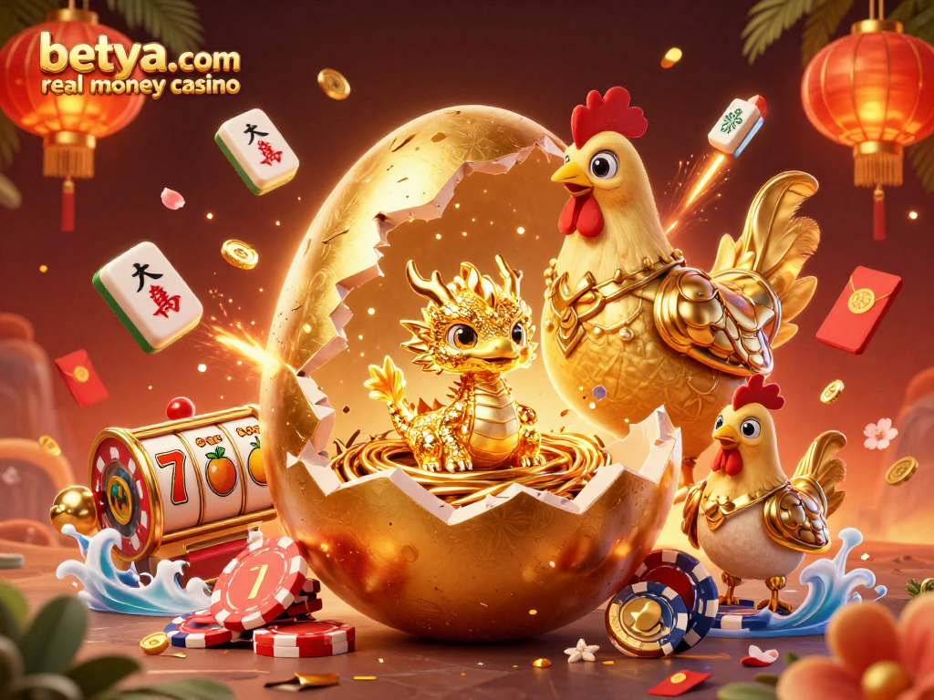 Win big at betya.com real money casino with a magical 3D illustration of golden characters and casino elements.