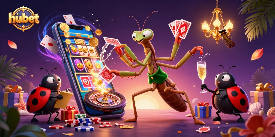 Experience thrilling gameplay at hubet with a unique casino scene featuring a mantis and ladybug