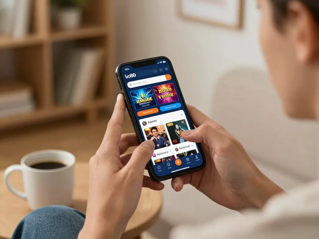 Engaging with the lc88 app for online betting in a cozy living room setting