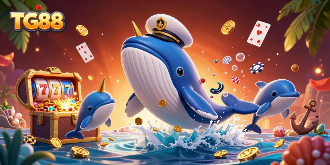 TG88 brings excitement with a giant whale in a casino treasure scene, showcasing vibrant colors and energetic gameplay.