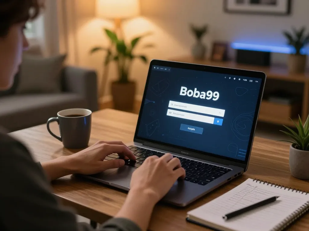 Layar login Boba99 ditampilkan selama sesi permainan kasino online strategis dengan lingkungan rumah yang nyaman