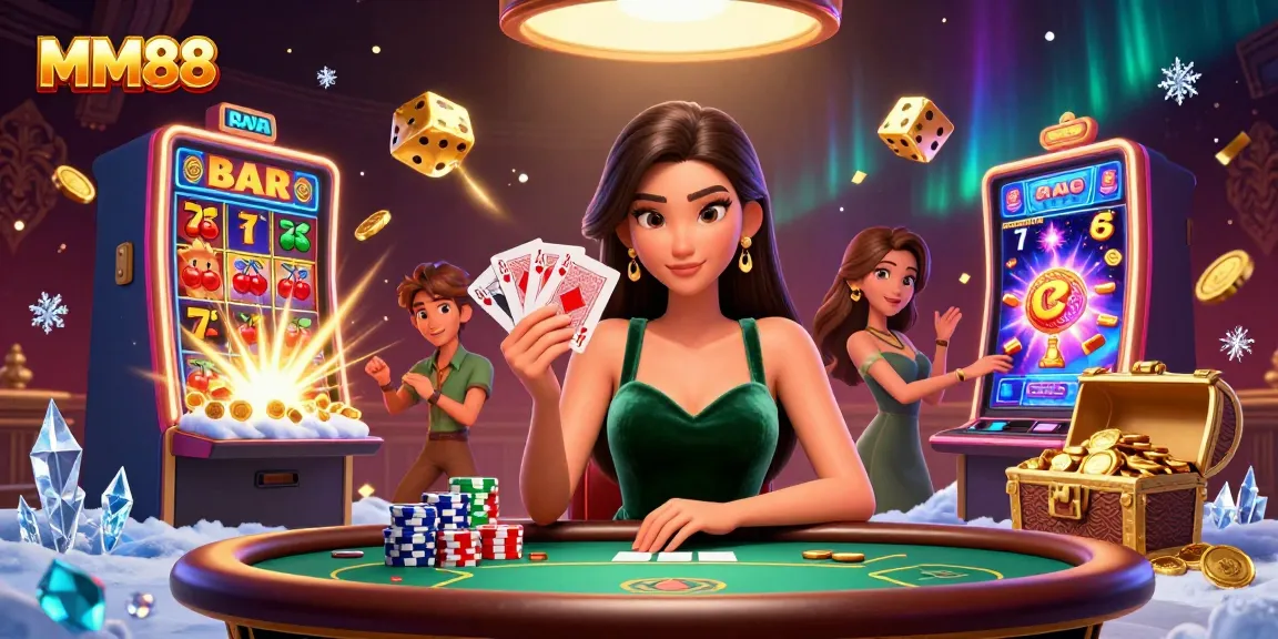 Experience the excitement of MM88 casino gaming with a stunning poker scene bursting with action.