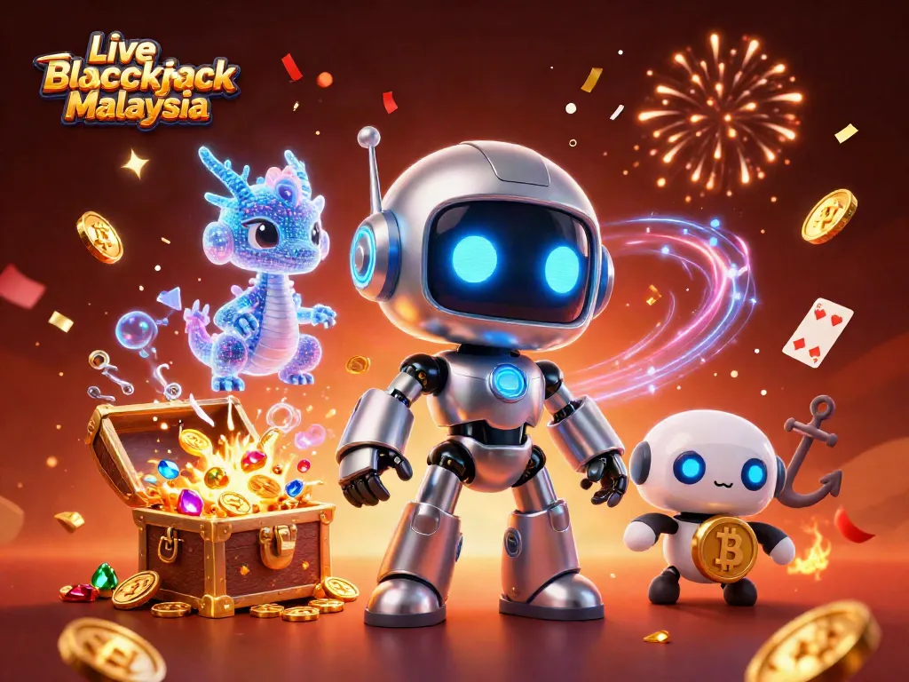 Experience the excitement of Live Blackjack Malaysia with vibrant 3D illustration of dealers and gameplay elements.