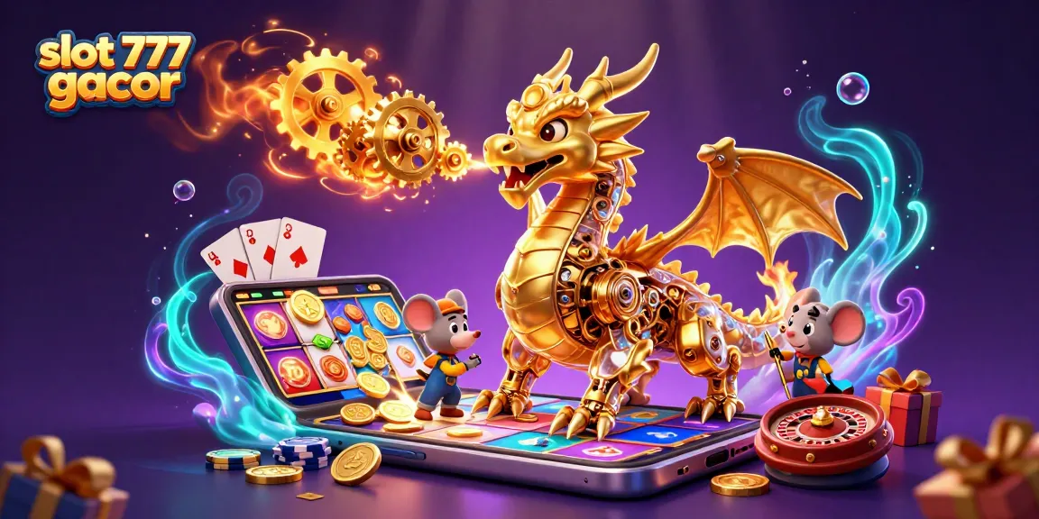 Experience thrilling wins with slot 777 gacor in this vibrant 3D casino scene showcasing dynamic game elements.