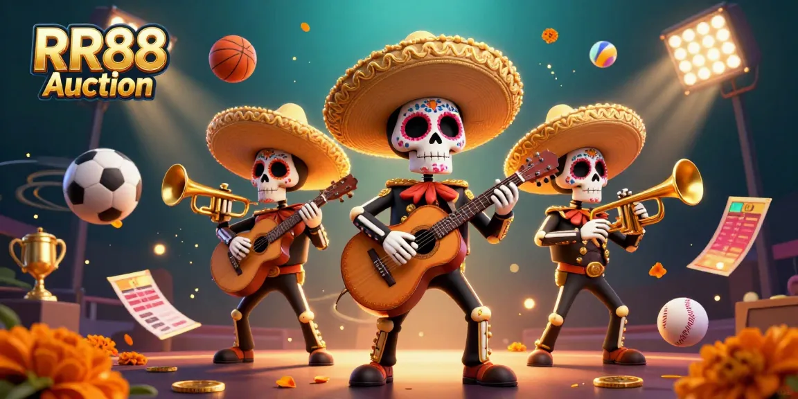 Experience the thrill of betting with RR88 Auction's vibrant mariachi-themed casino scene and dynamic sports elements.