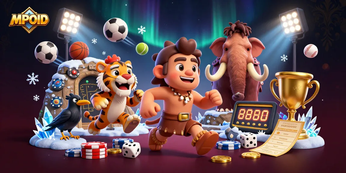 Experience the excitement of gambling with MPOID in a dynamic prehistoric casino scene