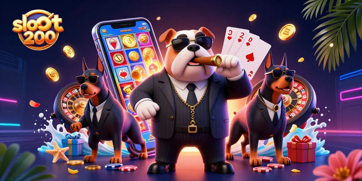 Slot200 menampilkan permainan slot di smartphone dengan karakter mafia lucu, mengumpulkan koin emas.