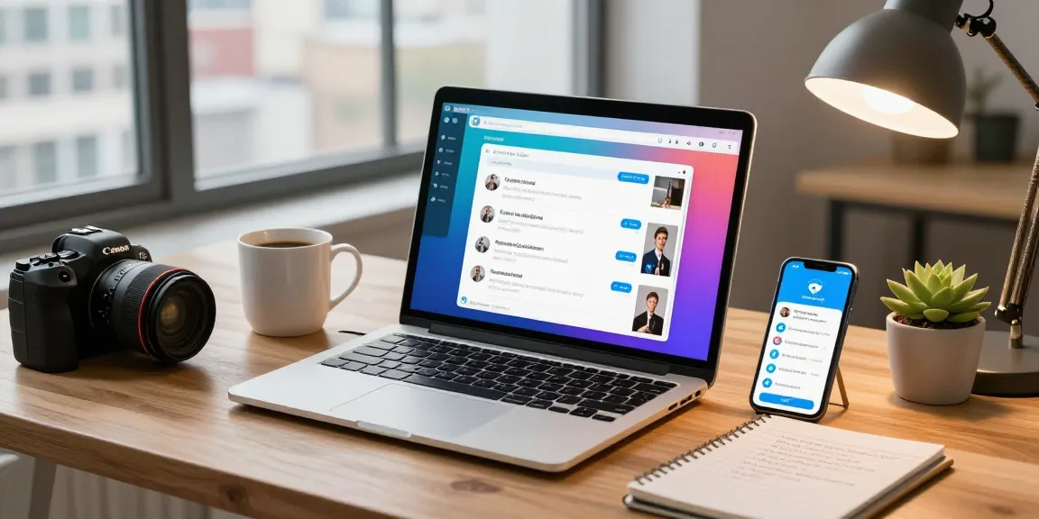 Accessing Telegram Web Version on modern laptop, showcasing vibrant chat interface and a cozy workspace.