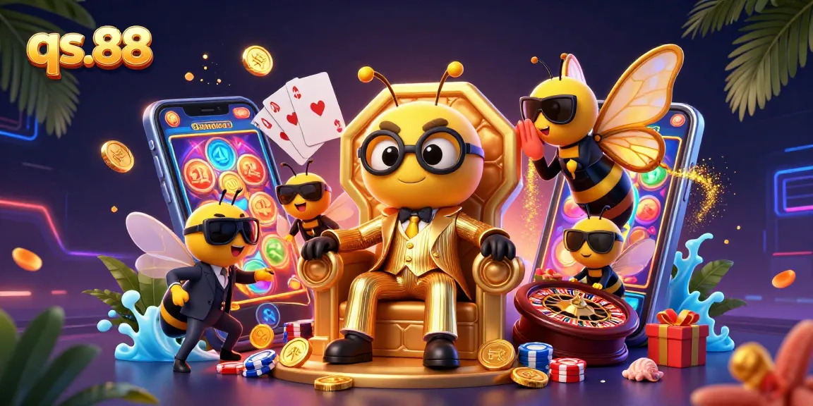 The buzzing bumblebee mob boss at qs.88 commands attention amid spinning slot reels and golden coins.