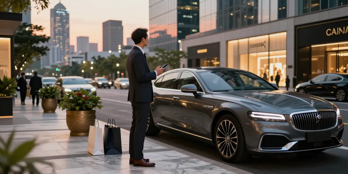 Mobil mewah LUXURY 777 di kawasan urban dengan pencahayaan kota yang berkilau.