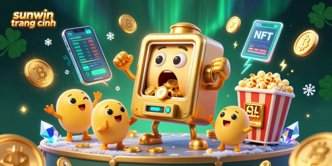 Win big moments with sunwin trang chính as a golden slot machine scores a jackpot, coins spilling everywhere.