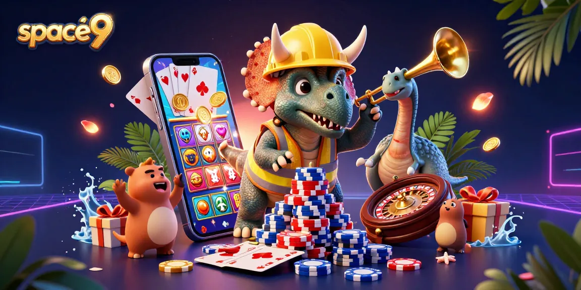 Experience space9 thrills with dynamic gambling action, showcasing a triceratops and exciting casino elements.