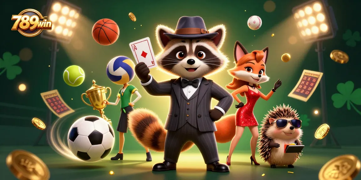 Experience the excitement of 789win casino with a lively scene featuring charming characters and dynamic sports elements.
