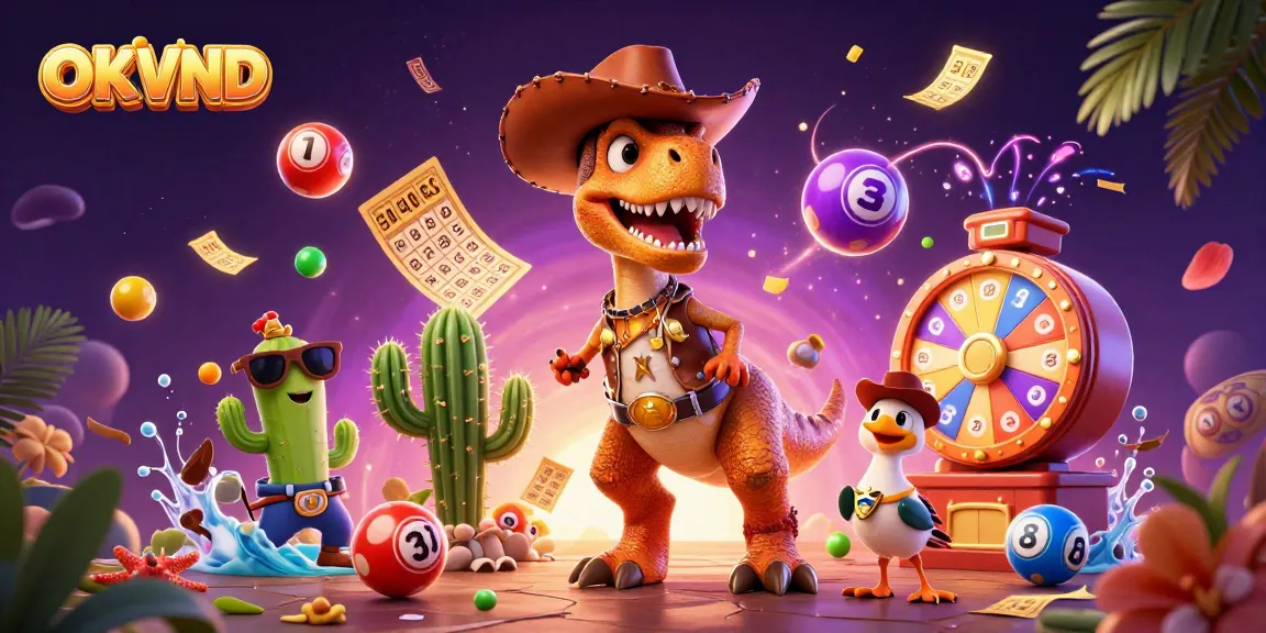 Experience thrilling gaming action at OKVND with vibrant casino-themed characters and festive elements.