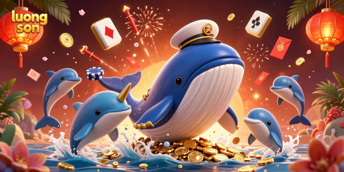 Experience thrilling wins with luong son in a vibrant casino scene featuring a whimsical whale and playful dolphins.