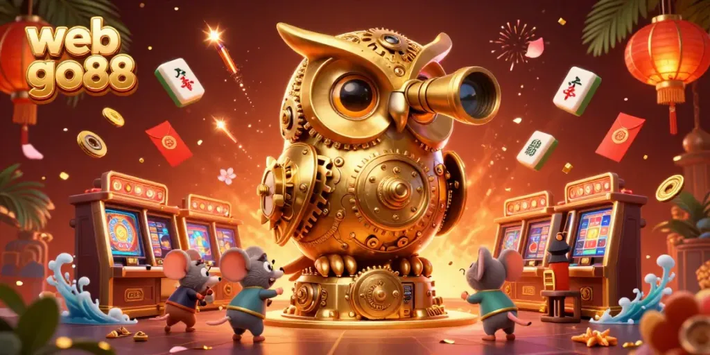 Engage in thrilling gaming action with web go88, showcasing a whimsical casino floor scene filled with dynamic characters and game elements.
