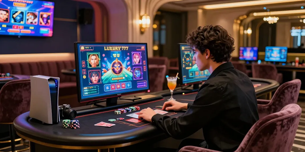 Suasana mewah bermain LUXURY777 di lounge game dengan pencahayaan elegan.