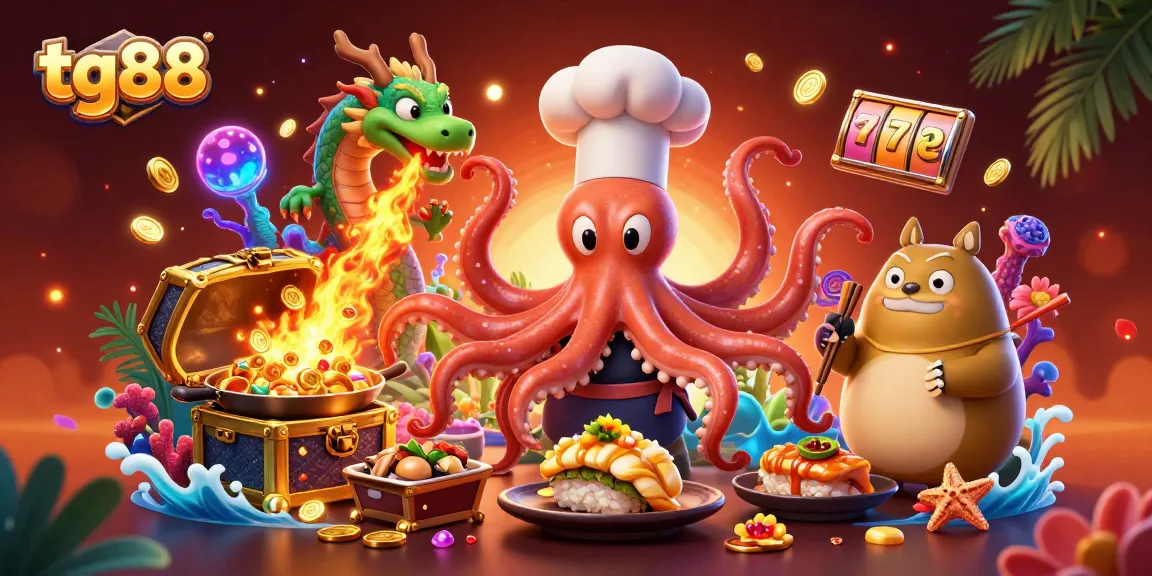 Engage in the thrilling experience at tg88, where a cartoon octopus and dragon bring joy to your gaming adventures.