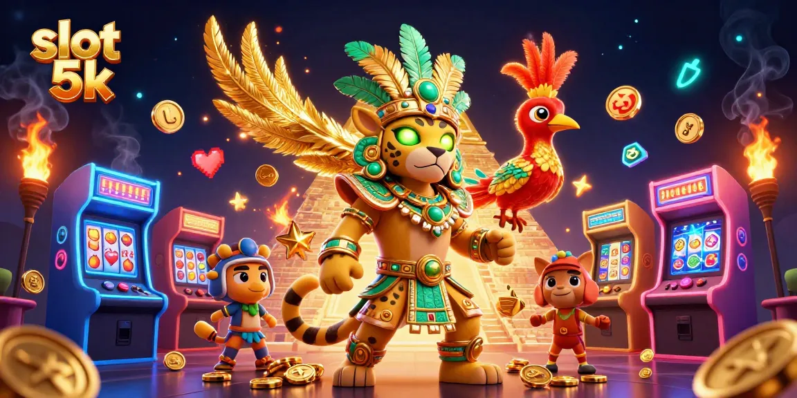 Spin and win at slot 5k with vibrant 3D illustrations showcasing jackpots and game action