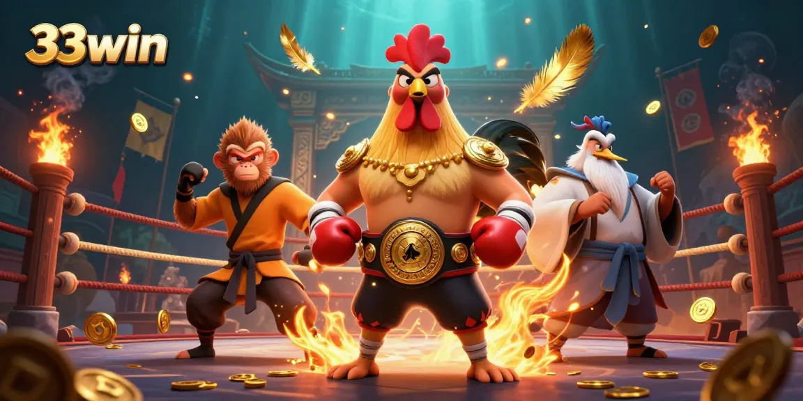 Engage in thrilling gameplay at 33win with a dynamic illustration featuring Muay Thai and martial arts characters.