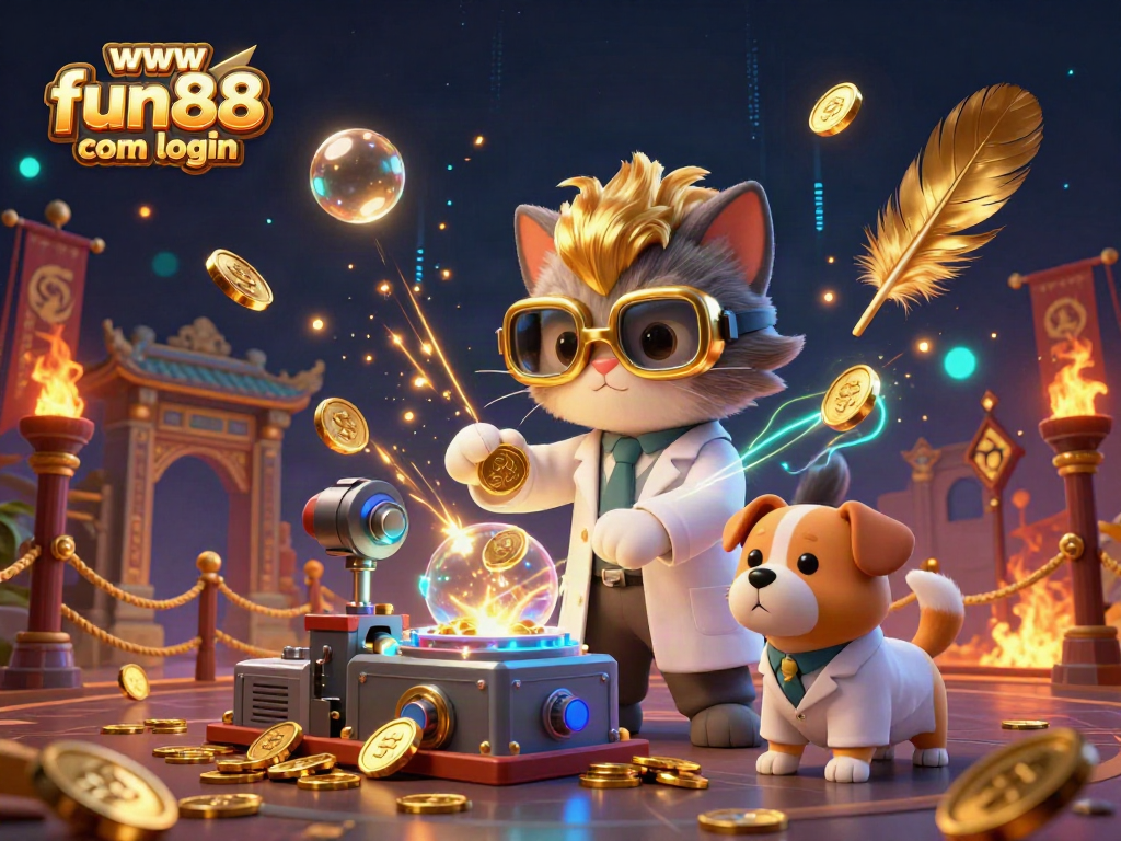 Experience gaming thrills with www fun88 com login as dynamic characters create a coin-replication machine amidst a vibrant casino scene.
