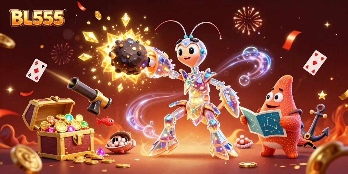 Engage in thrilling wins at BL555 with a vibrant scene of treasure and fun.