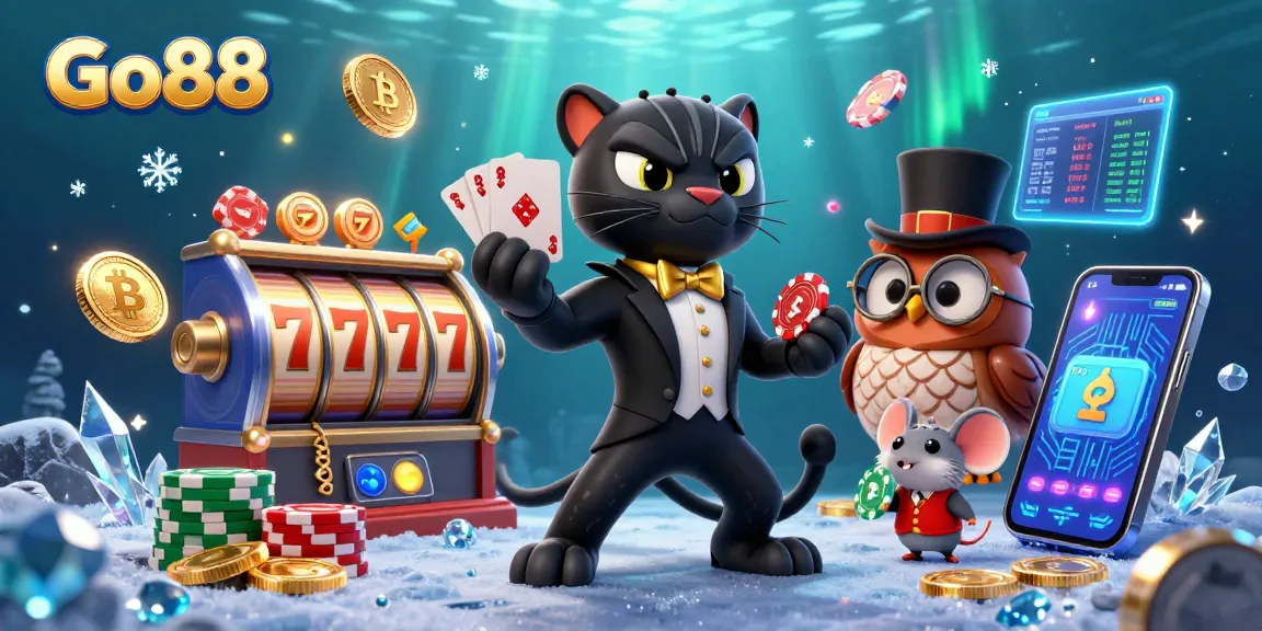 Experience Go88's thrilling casino action with stylish characters among engaging slot reels and cryptocurrency.
