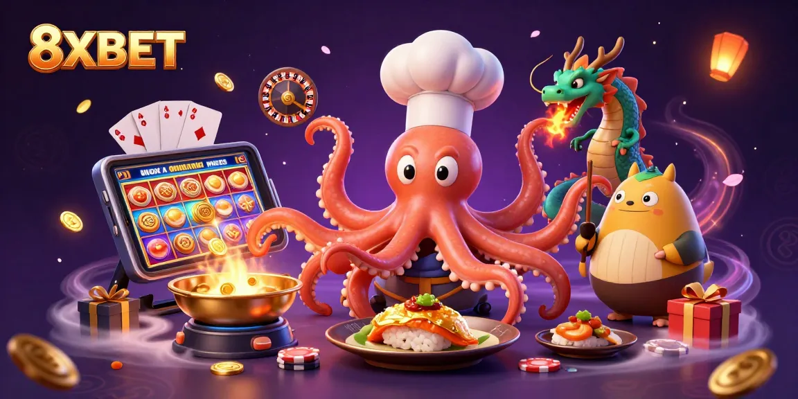 Experience 8XBET's dynamic gaming scene with vibrant characters and casino action.