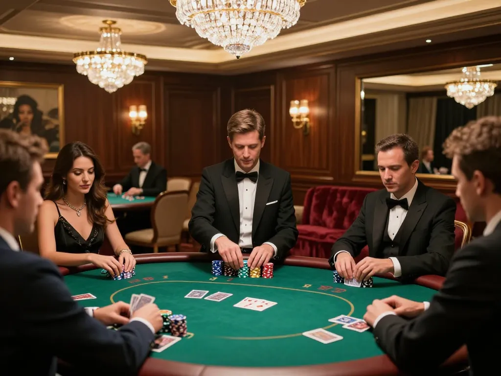 Gameplay at a luxurious poker table in a VIP room at sunwin20 casino, showcasing an upscale gambling environment.