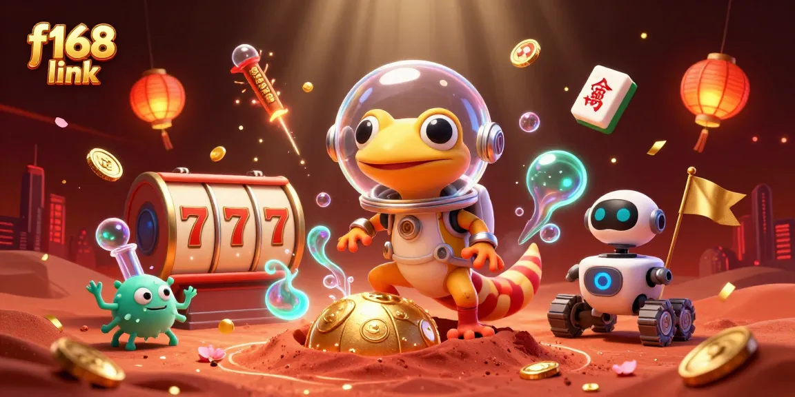 Experience winnings with f168 link at the vibrant Martian casino with 3D characters and gambling elements.