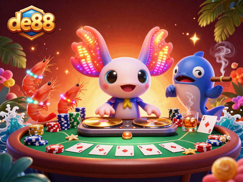 Experience thrilling poker action with de88's vibrant casino scene featuring energetic characters.