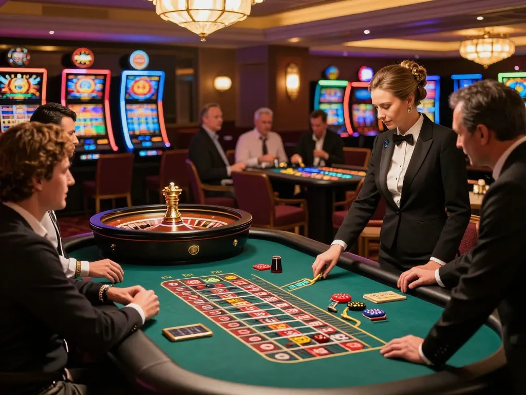 79win players betting at a glamorous roulette table in a luxurious casino atmosphere.