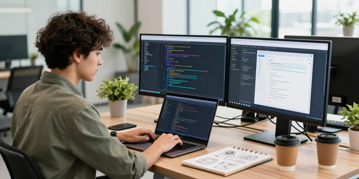 Developer coding in a modern office environment for teiegramin.com