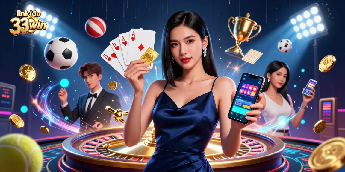 Experience exciting games at link vào 33win with an elegant Asian woman showcasing casino gaming excitement.