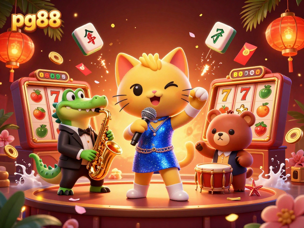 Experience the excitement of pg88 slots with vibrant characters and winning moments in a dynamic casino scene.