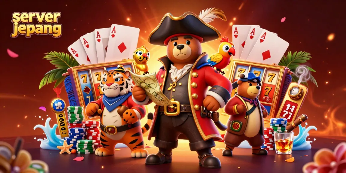 Engaging scene of server jepang with a pirate bear and tiger, showcasing thrilling slot gaming.