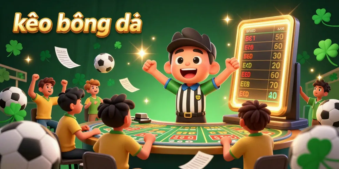 Bettors enjoy kèo bóng đá with excitement in a bustling stadium, showcasing dynamic betting action and colorful sports elements.