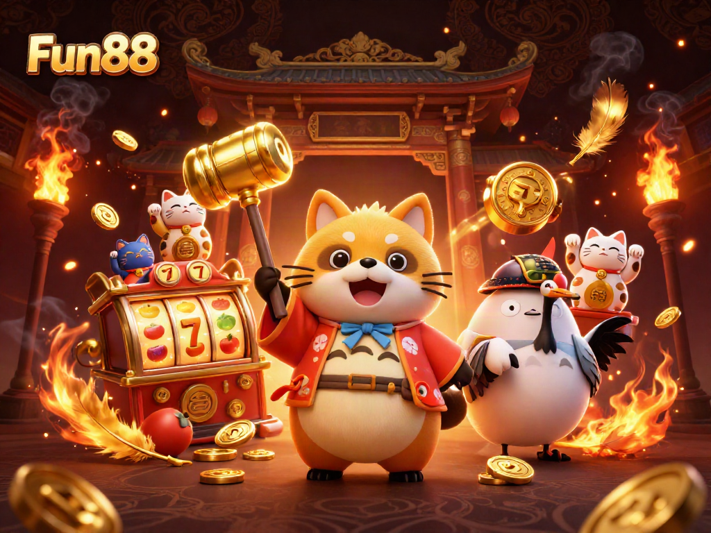 Play exciting slots with Fun88 featuring cheerful characters and a rich gambling atmosphere.