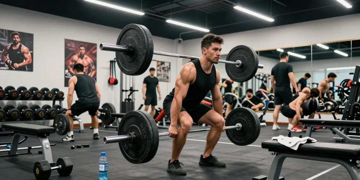 Bodybuilder lifting weights at the Anabolika Shop gym, showcasing dedication and strength.