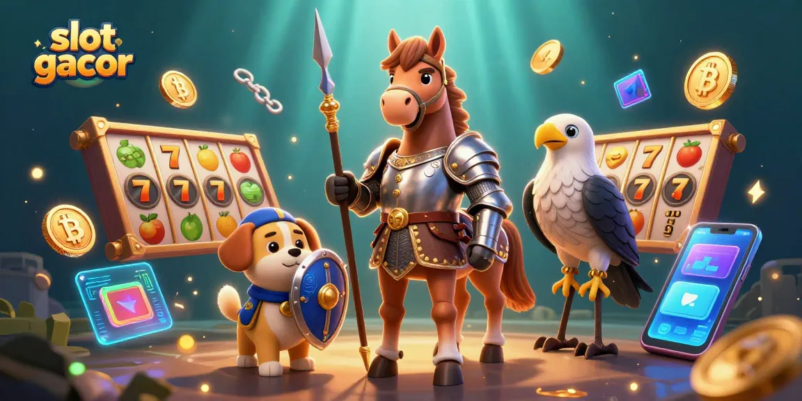 Experience the vibrancy of slot gacor with dynamic gameplay among medieval characters and glowing crypto elements.