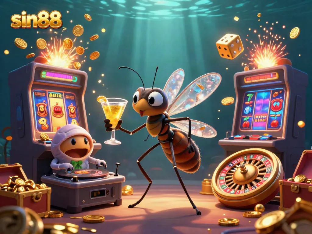 Spin the luck at sin88 with vibrant 3D elements showcasing casino excitement.